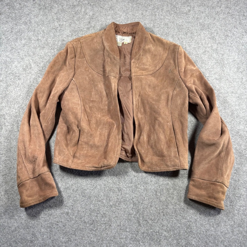 Vintage Emporium‎ Capwell Womens Medium Brown Suede Leather Open Cropped Jacket